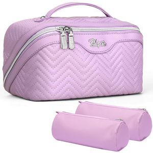 Travel Makeup Bags Cosmetic Organizer Bag: Quilted Make Up Bag Set Of 3 - Pu🦒